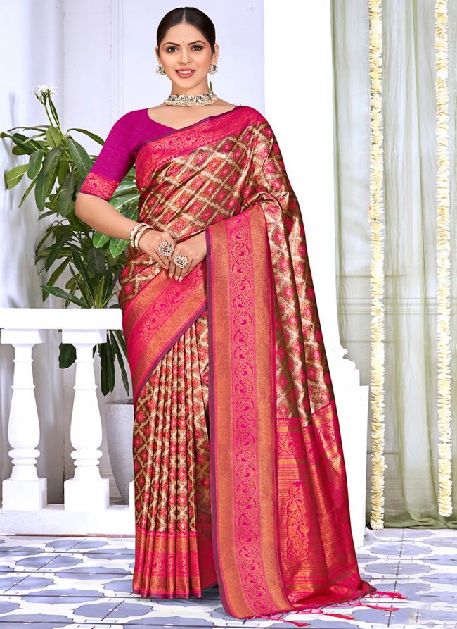 Silk Pink Festival Wear Weaving Saree